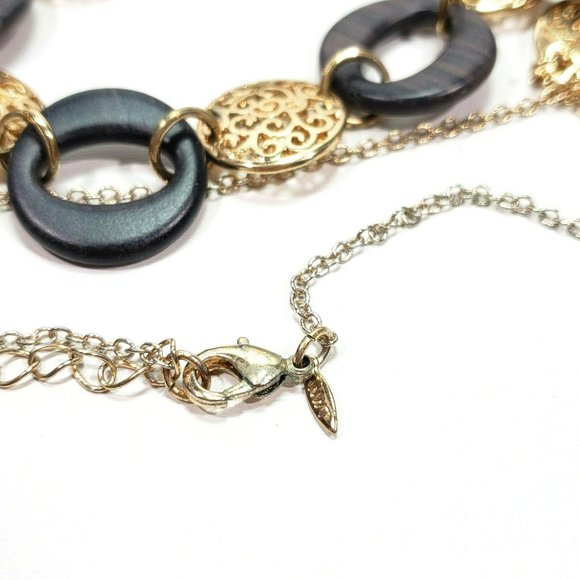 Gold Tone Faux Wood Disks Necklace 30" to 33" - Picture 7 of 8